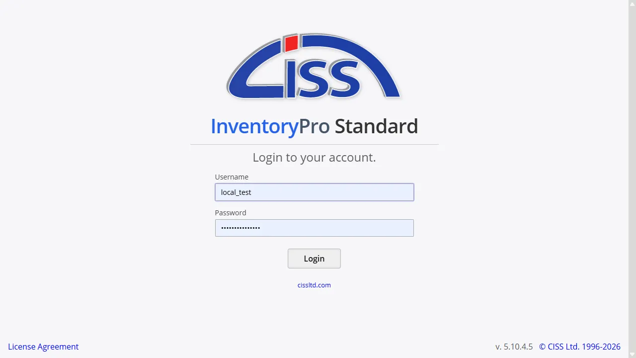 Pantalla de inicio de sesión de Inventory Pro con opciones de usuario, contrasena y autenticación SSO