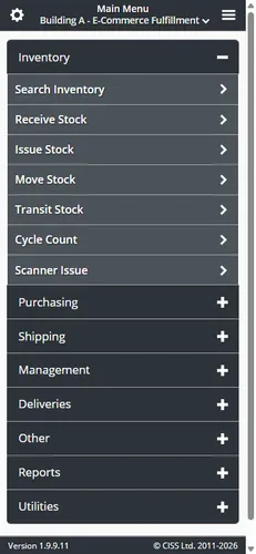Inventory Pro Móvil - Menú principal en tema oscuro